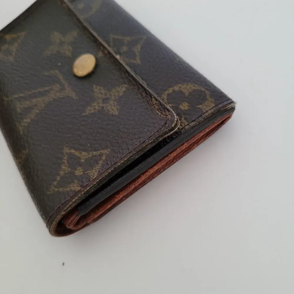 Louis Vuitton LV Micro Brown Folding Monogram Leather Card Wallet Small Authenti